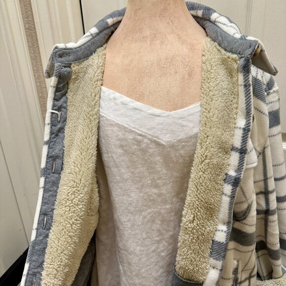 Sage Sherpa Lined Fleece Women's Jacket Size XXL Gray Plaid Lightweight Boho NEW - Picture 10 of 14